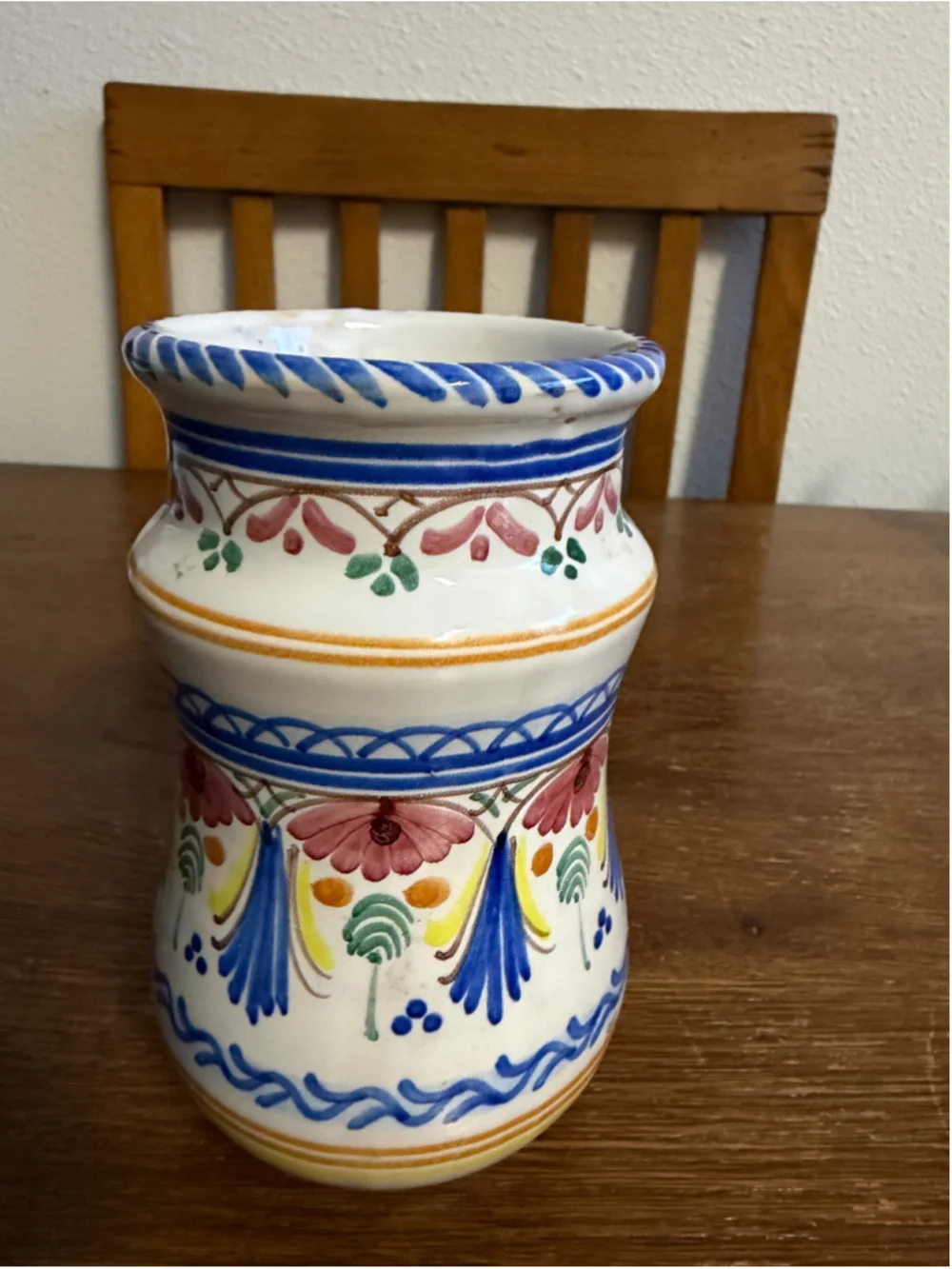 Vintage A.H. Puente Hand Painted Spanish Pottery Vase Utensil Holder Floral Cera